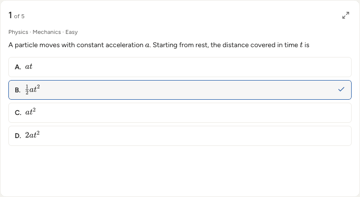 Adaptive practice question card