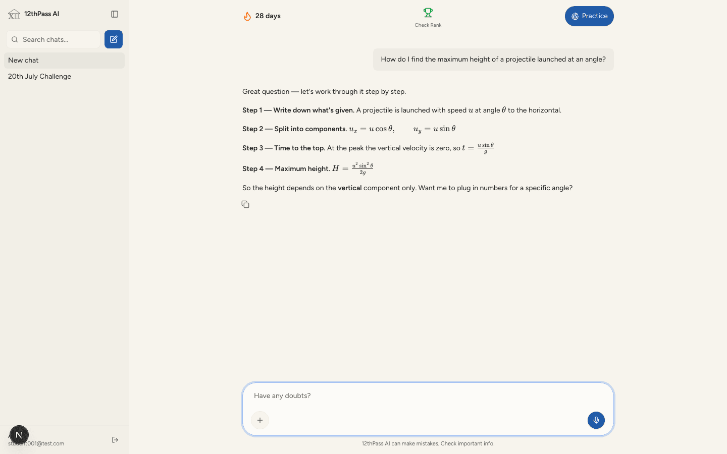 AI tutor solving a doubt step by step